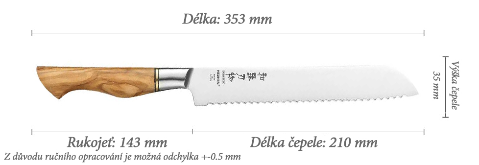 Rozměry nože na pečivo B30S